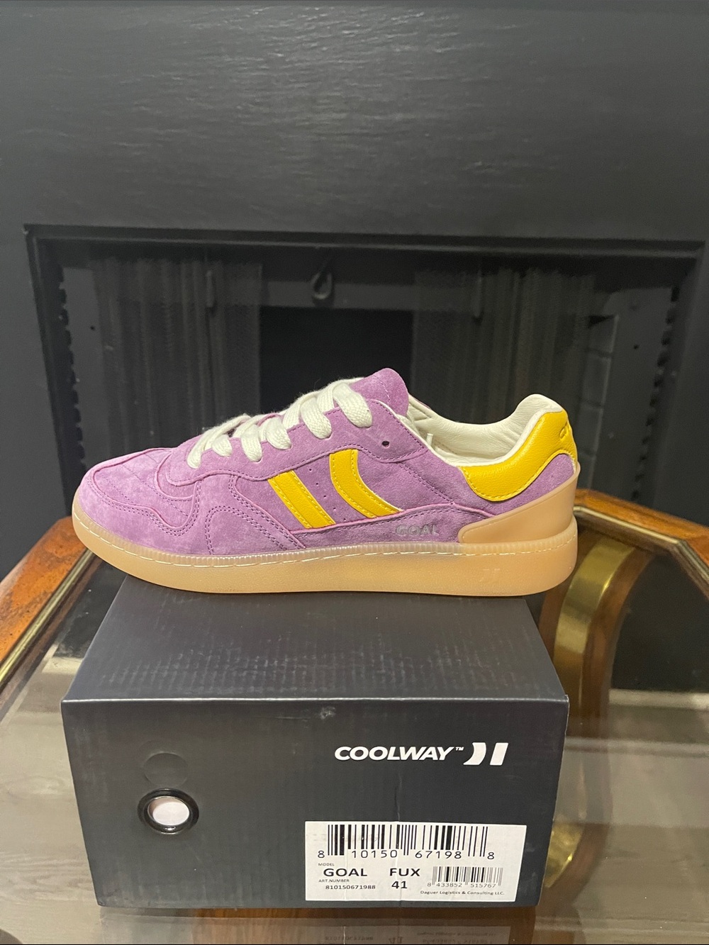 Coolway Lavender Suede Low-Top Sneaker with Yellow Accents